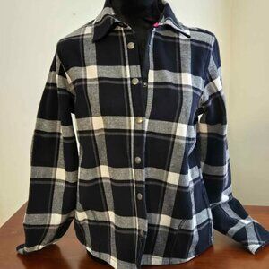 Orvis Plaid Flannel Fleece Lined Snap Front Shacket Size Small